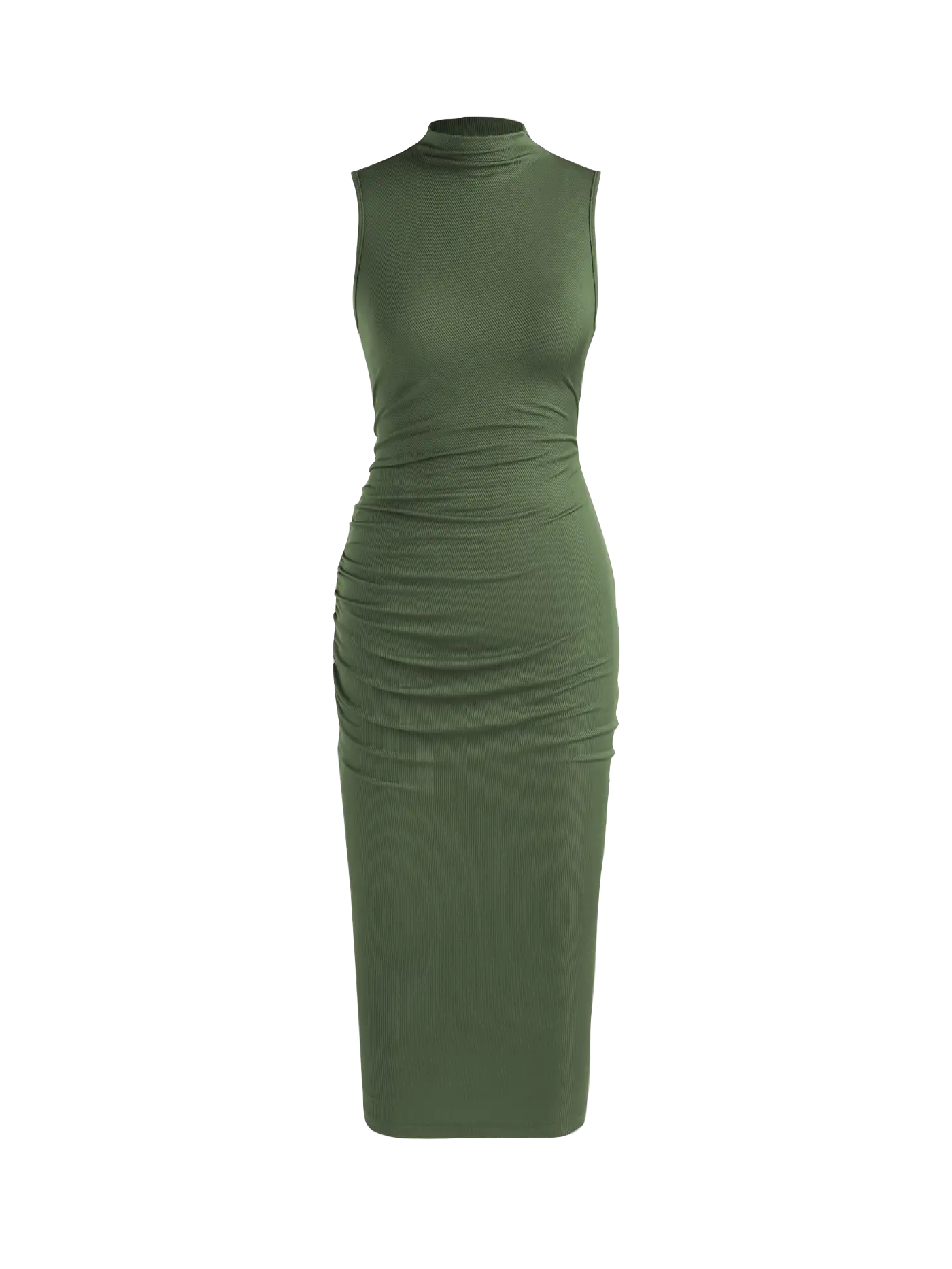 Sleeveless Round Neck Pleated Slit Dress