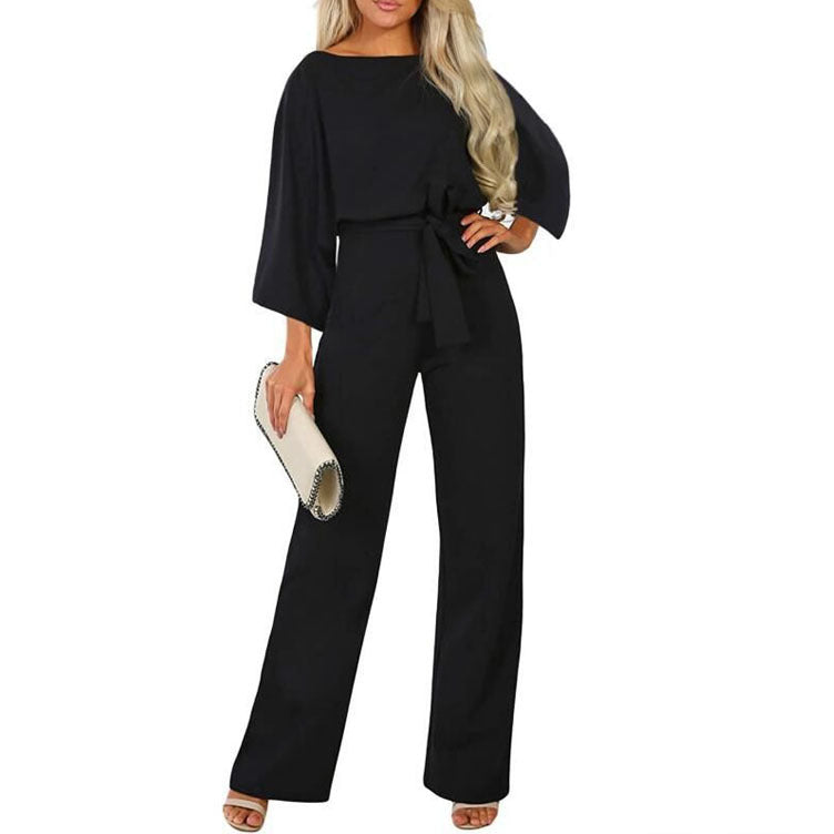 Fall Winter Batwing Long Sleeve Lace Up Women One Piece Trousers