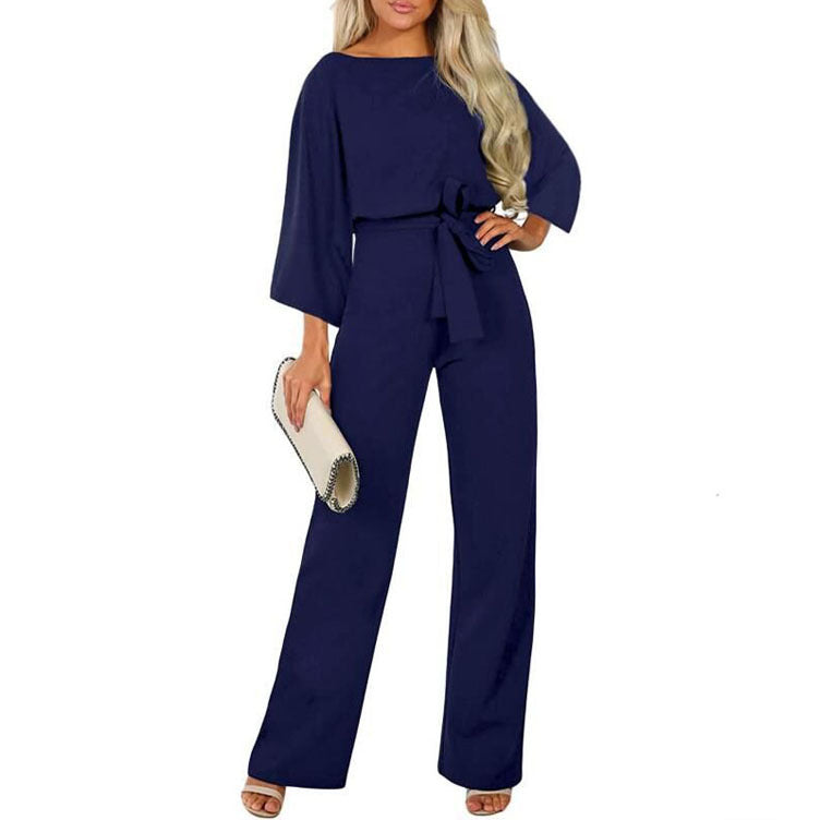 Fall Winter Batwing Long Sleeve Lace Up Women One Piece Trousers
