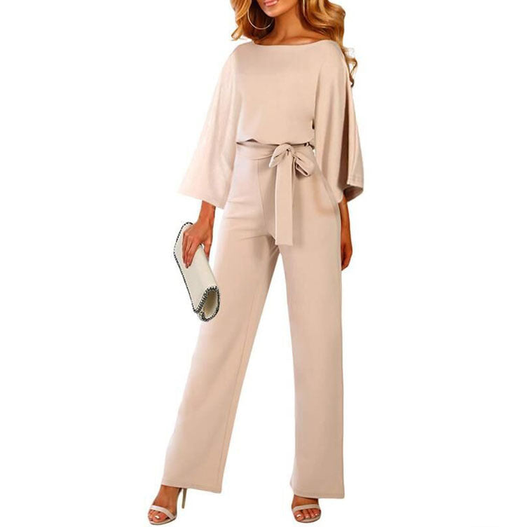 Fall Winter Batwing Long Sleeve Lace Up Women One Piece Trousers