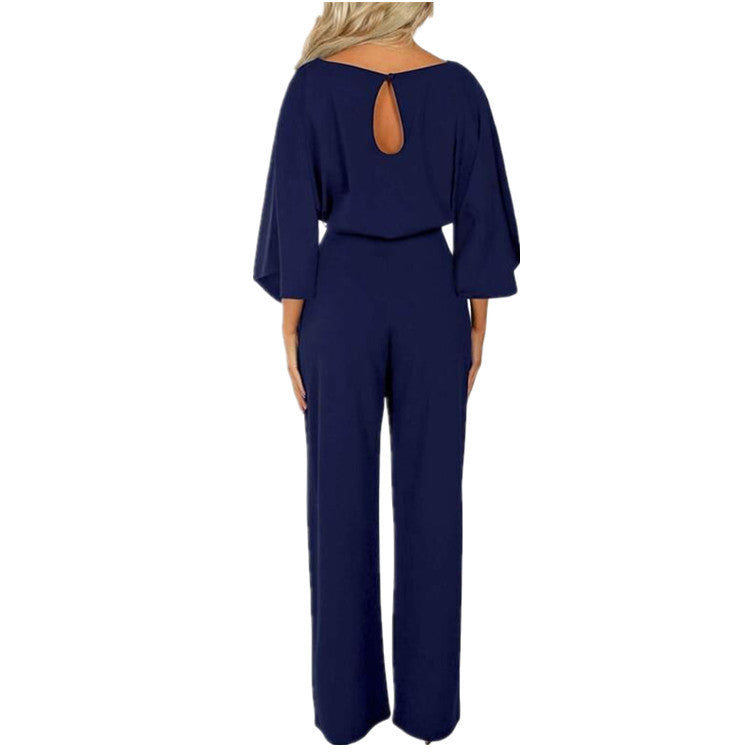 Fall Winter Batwing Long Sleeve Lace Up Women One Piece Trousers