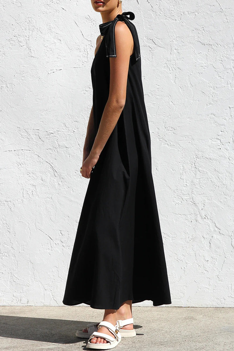 Casual Lace Up Irregular Sloping Shoulder Long Dresses