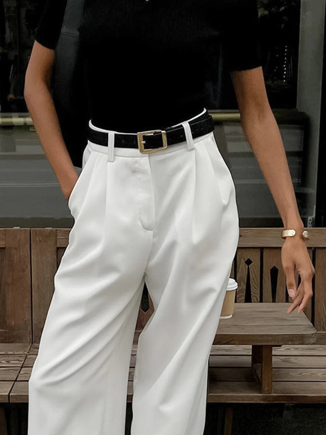 High Waist Drape Casual Pants
