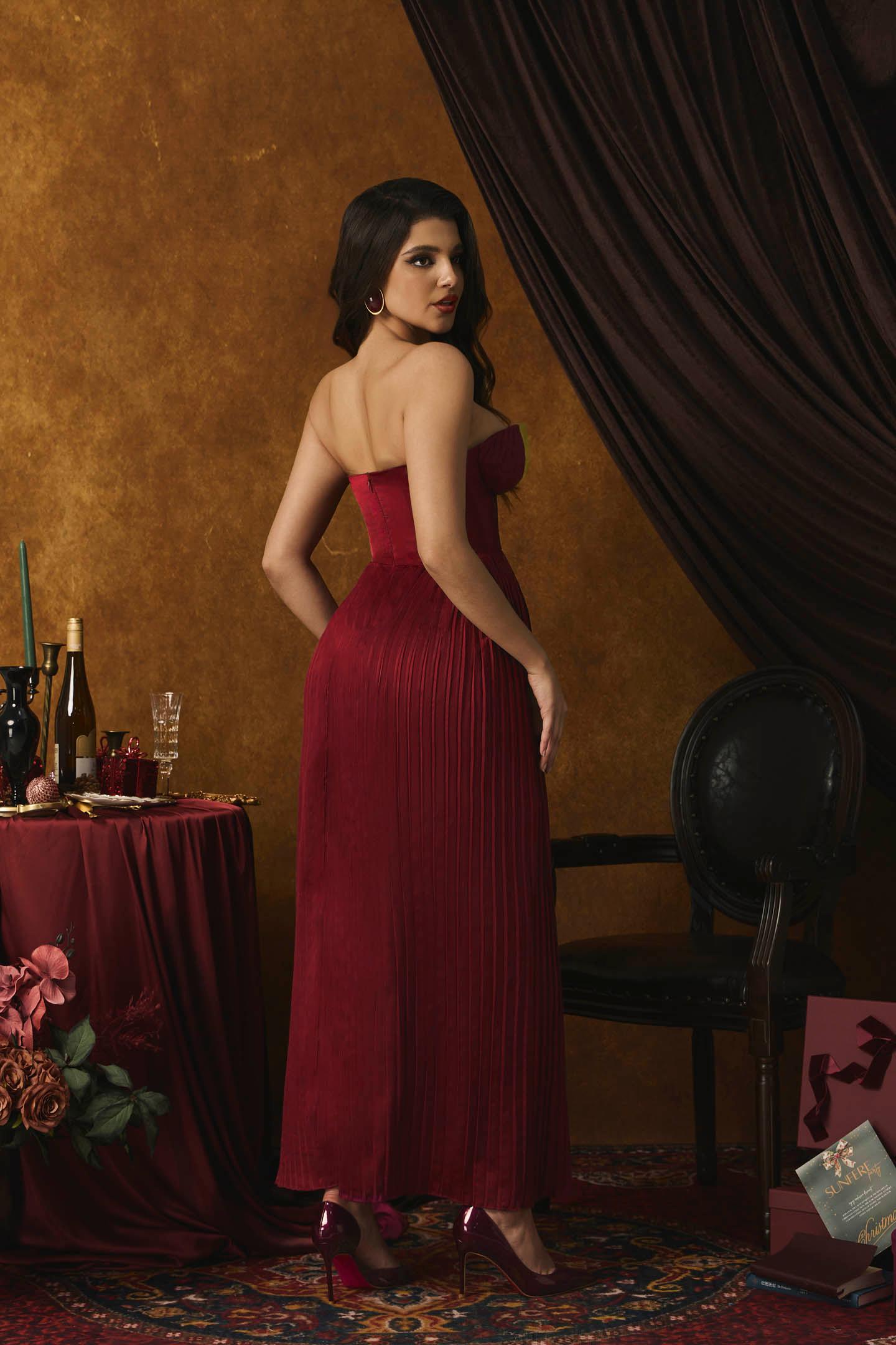 Alice Strappless Pleated Maxi Dress