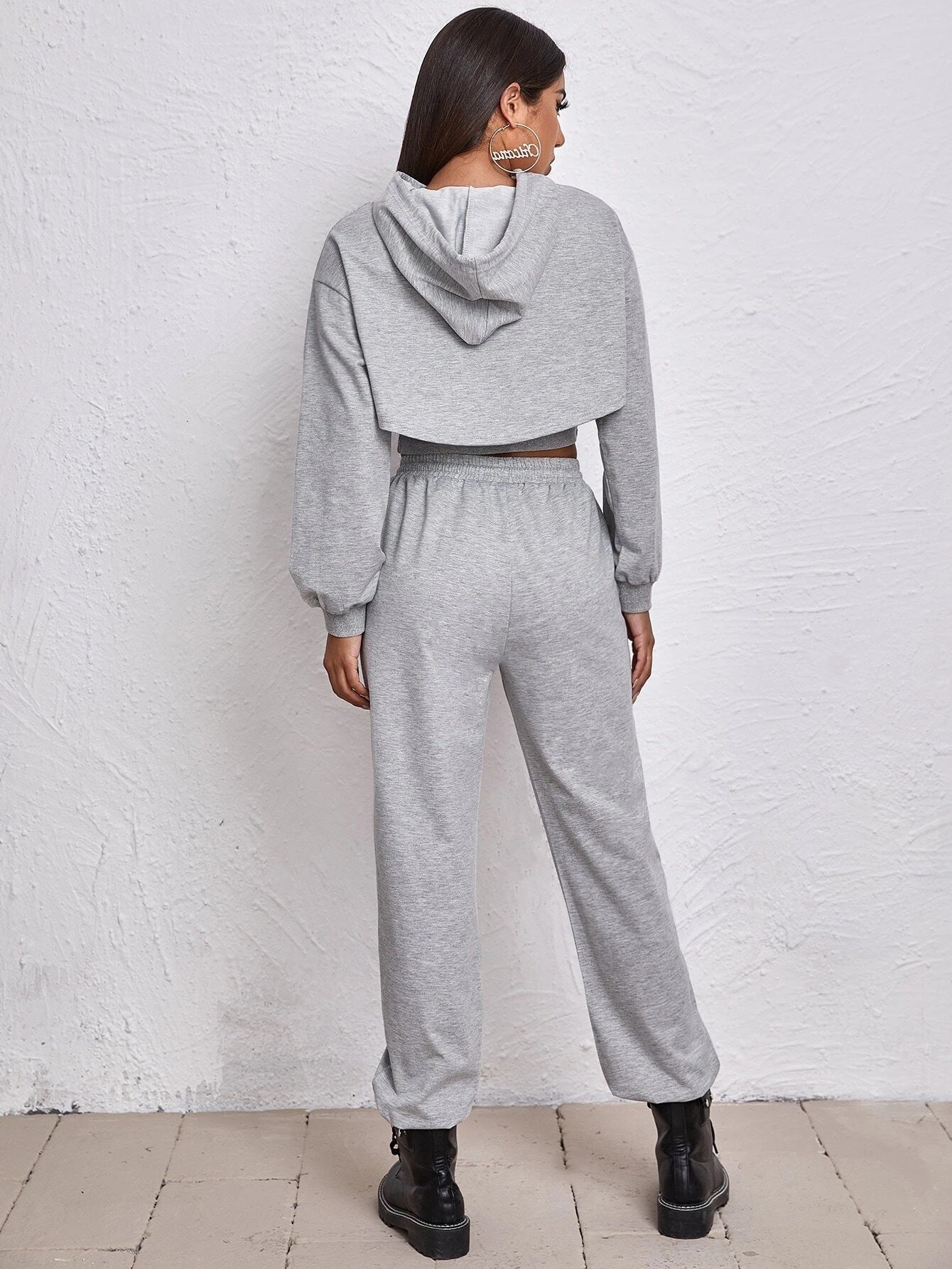 Women Clothing Autumn Winter Sports Drawstring Hoodie Loose Bandage Dress Short Small Sling Vest Sweater Two-piece Suit