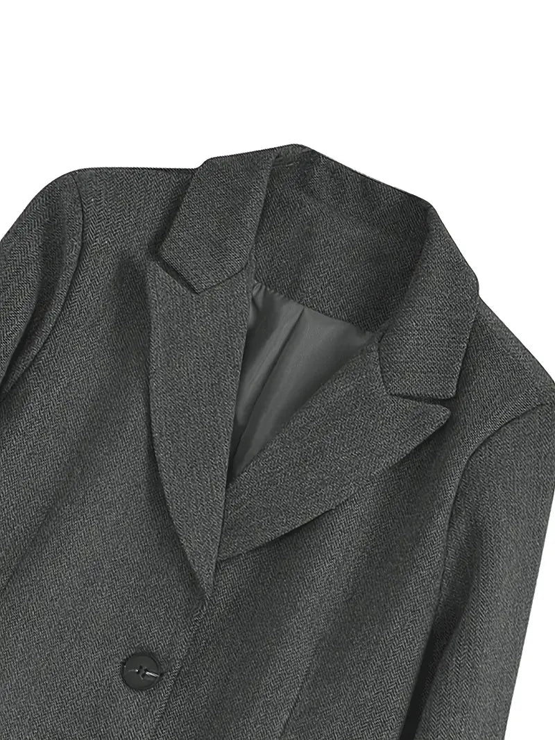 Chic Retro Herringbone Fleece-Blend Blazer