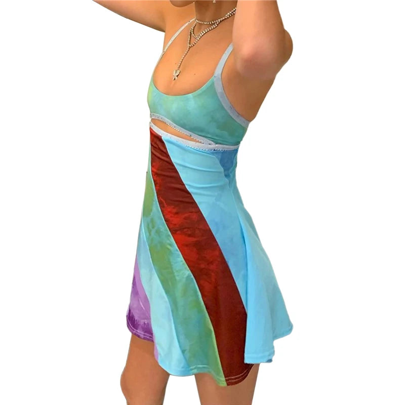 Women’s Sexy Mini Dress Backless Halter Sleeveless Bodycon Dress Summer Club Party Holiday Beach Dresses Y2K Streetwear