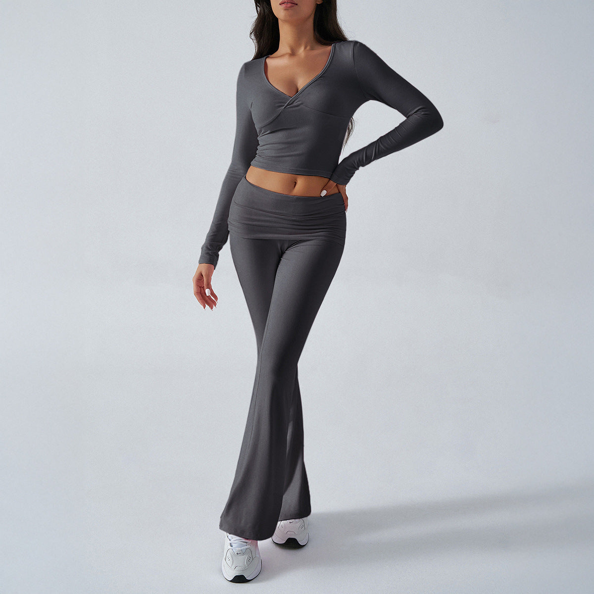 Yoga Clothes Slim Fit Sports Knitted Long Sleeved Trousers Two Piece Women Clothing
