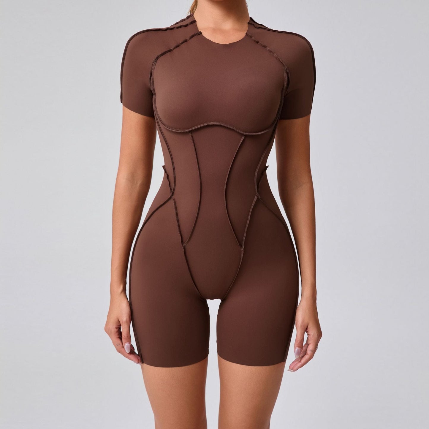 Three Dimensional Beauty Sports Yoga Jumpsuit One Piece Tight Short Sleeve Hollow Out Cutout out Beauty Back Jumpsuit Women Fitness Clothes