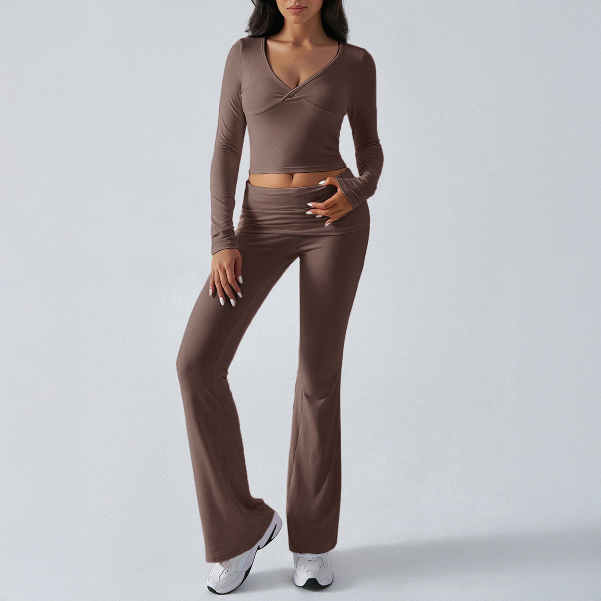 Yoga Clothes Slim Fit Sports Knitted Long Sleeved Trousers Two Piece Women Clothing