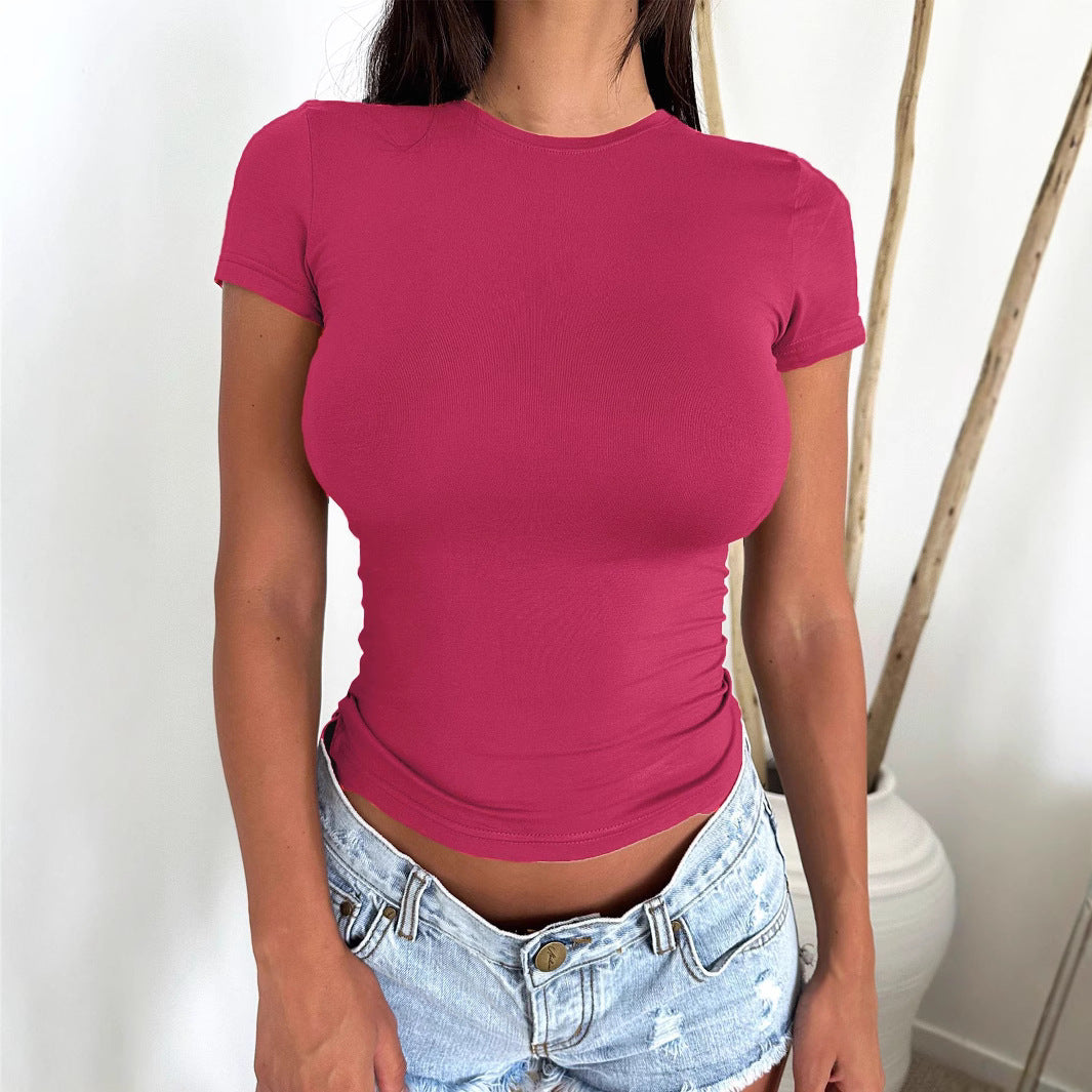 Summer Sexy Girls Slim Slimming Solid Color Short Sleeve T shirt Top