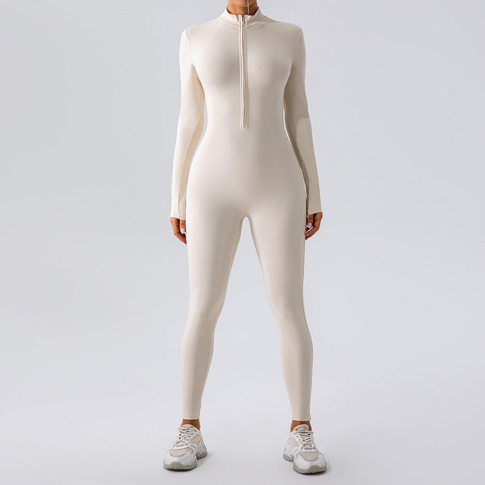 Zipper Nude Feel Long Sleeve Yoga Jumpsuit Women Sports Fitness Training Dance One Piece Bodysuit