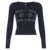 American Retro Letter Print Button V-Neck Shirt Women¡¯s Autumn New Blouse Slim Basic Knitted Top Tees Streetwear Fashio