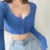 Slim V-neck Long Sleeve Bottomed Womens Tops And Blouses High Street Solid Color Open Navel Cardigan