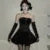 Y2K Gothic Strapless Mini Dresses Women Black Velvet Lace Patchwork Evening Party Dress A-line Slim Sexy Prom Vestidos Mujer New