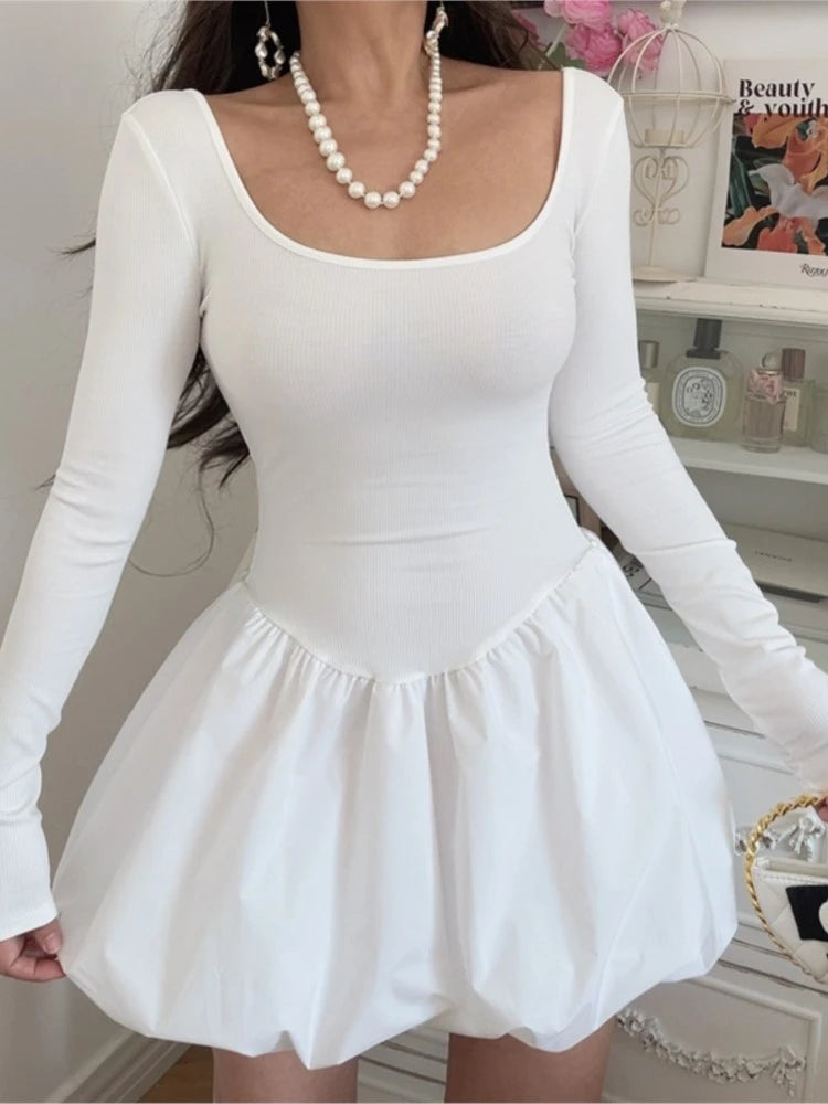 Women Solid Mini Dresses for Women Spicy Girl Party Long Sleeve A-line Classic Bottoming Elastic Autumn Female Clothing New