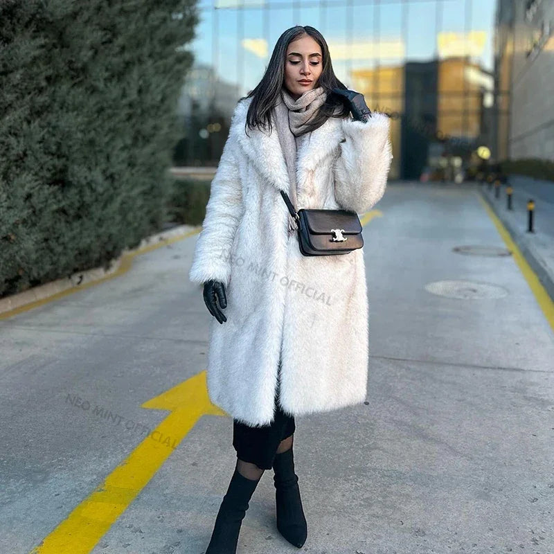 Slouchy Chic Gradient Long Eco Faux Fur Coat Women Winter Thick Warm Fluffy Fox Fur Jacket Brand Fashion Girls Overcoat