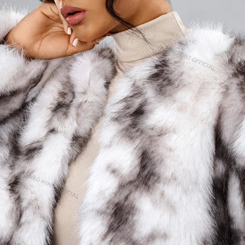 Winter Fluffy Faux Fox Fur Coat Women Brand Fashion Streetwear Overcoat Chic Girls Warm Short Furry Fur Jacket