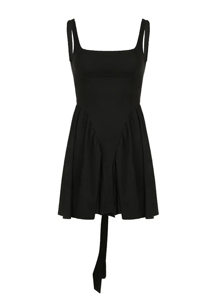 Bandage Backless Dress Women Bow Splice Folds Elegant High Waist Sundress Hot Girls 2025 Street Sexy Lace Up Dress Femme