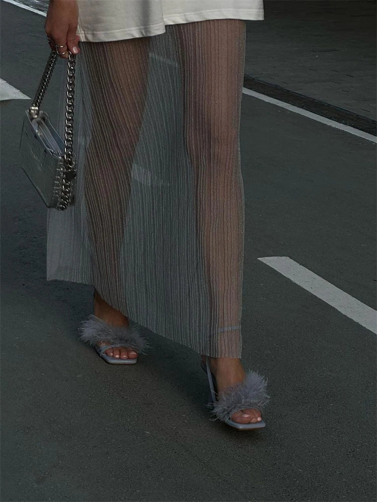 See Through Long Skirt For Women High Waist Sexy Hollow Out Skirts Womens Club Fashion Party Hot Girls Faldas De Mujer