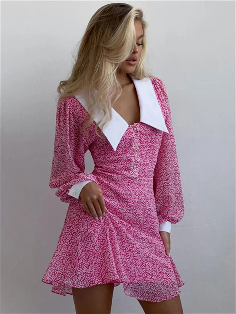 V-Neck Printed Fashion Mini Dress For Women Slim High Waist Long Sleeve Party Dress Backless Casual Women’s Dress Summer