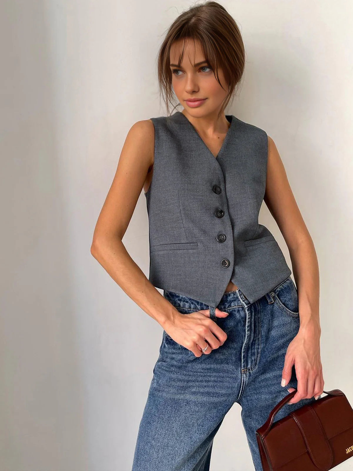 Casual Style Vest & Pants Matching Suit
