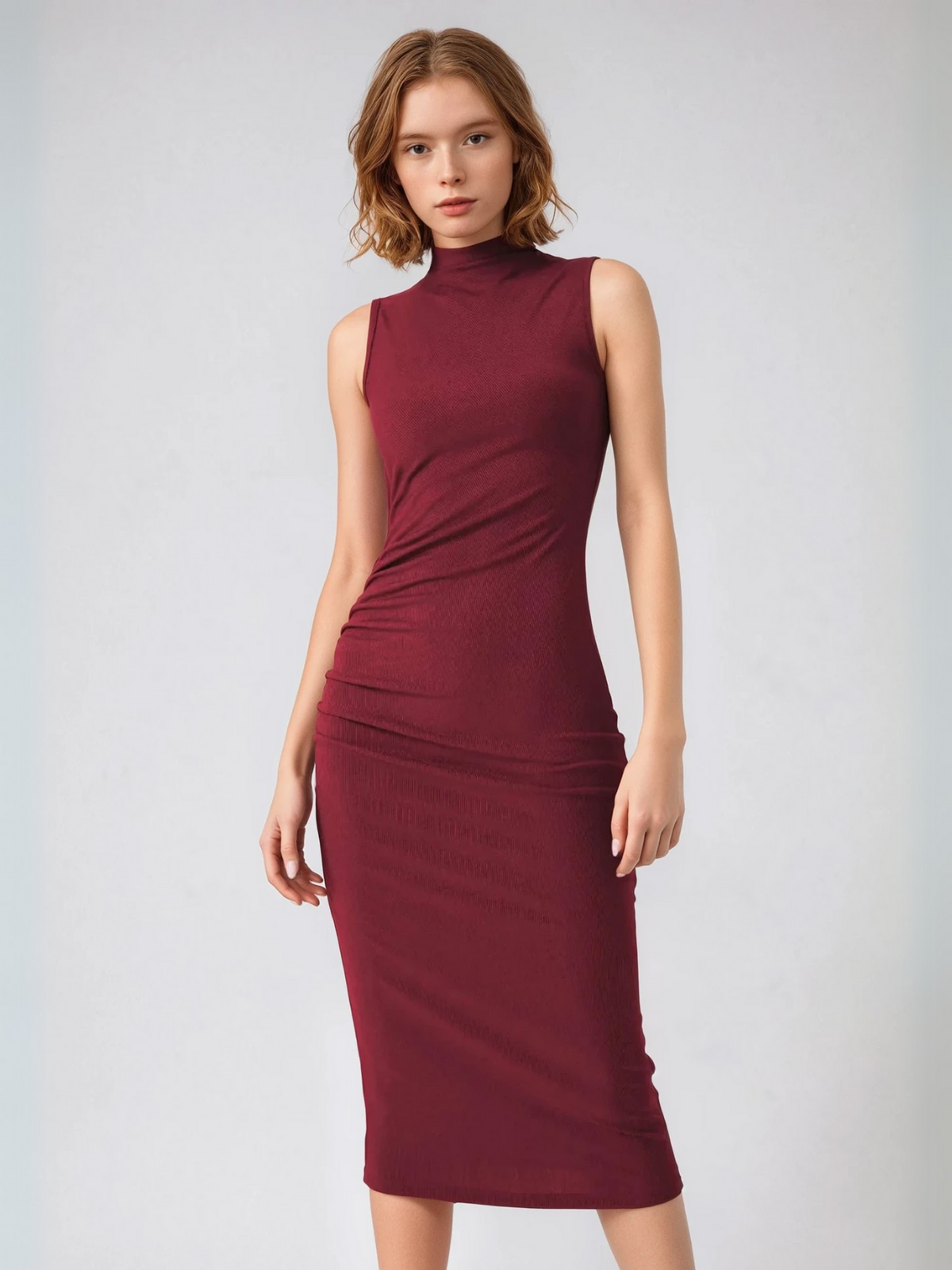 Sleeveless Round Neck Pleated Slit Dress