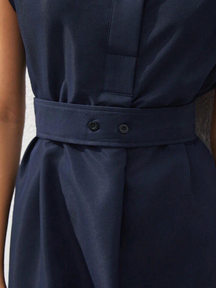 Refined Chic Navy Blue Midi Dress