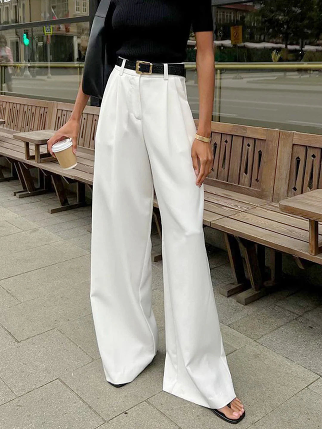 High Waist Drape Casual Pants