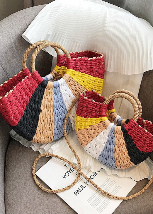 Luna - Multicolor Woven Fan Tote with Round Handles