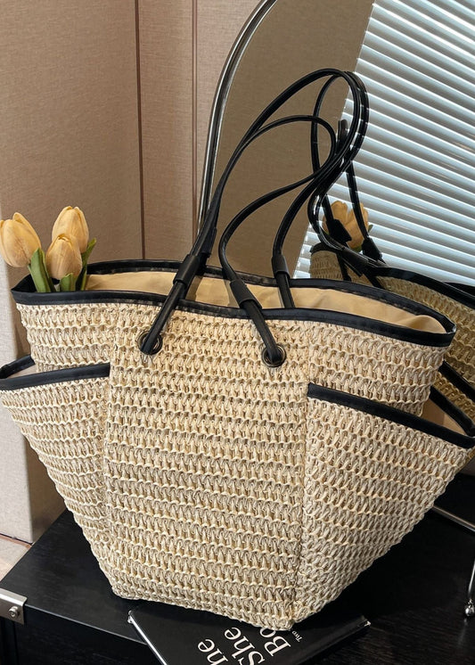 Soletta - Woven Straw Tote with Contrast Trim