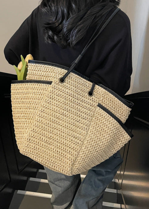 Soletta - Woven Straw Tote with Contrast Trim