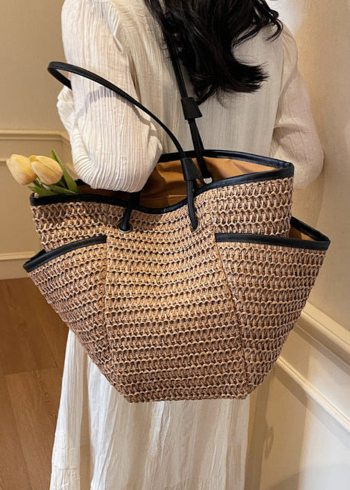 Soletta - Woven Straw Tote with Contrast Trim