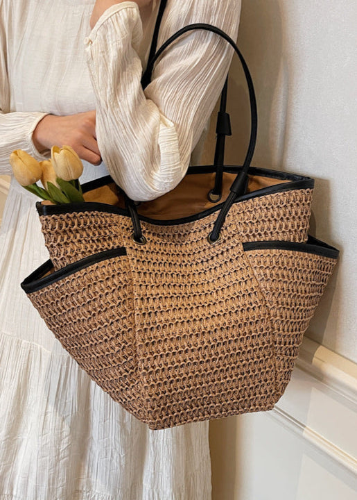 Soletta - Woven Straw Tote with Contrast Trim