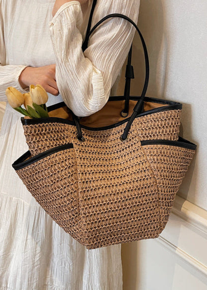 Soletta - Woven Straw Tote with Contrast Trim