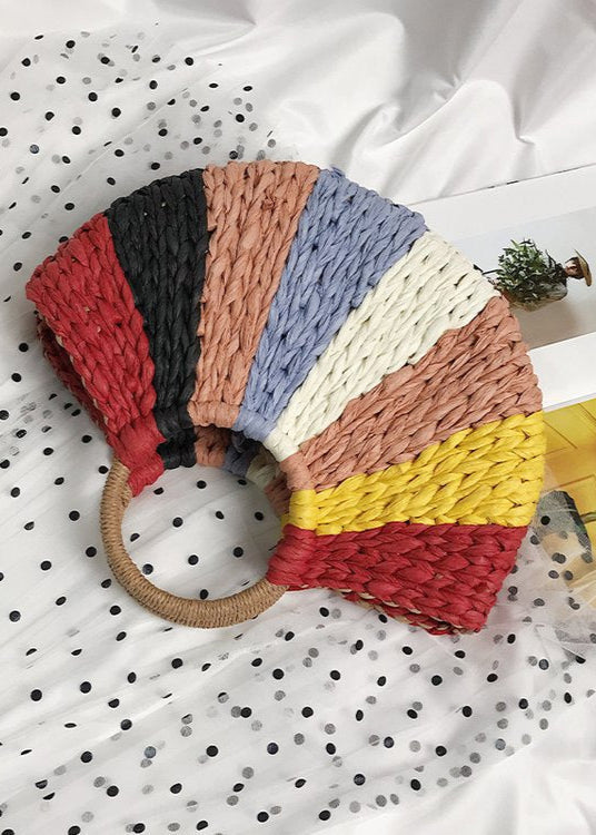 Luna - Multicolor Woven Fan Tote with Round Handles