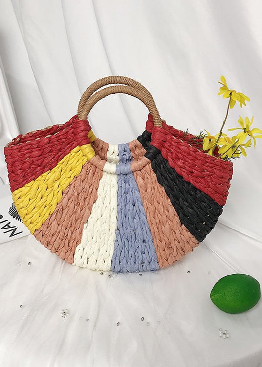 Luna - Multicolor Woven Fan Tote with Round Handles