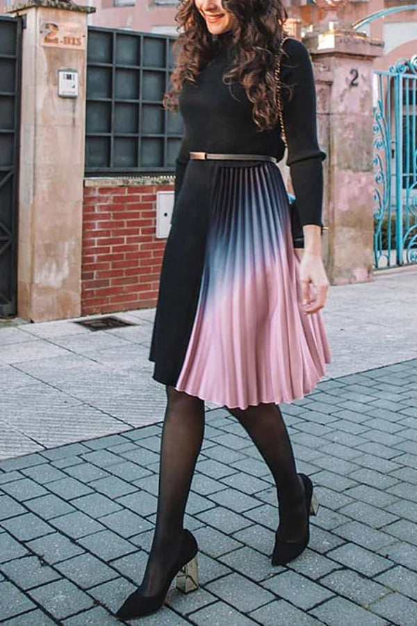 ROMANCE THAT WOWS PLEATED BELTED KNIT DRESS