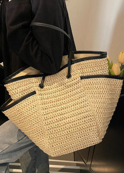 Soletta - Woven Straw Tote with Contrast Trim