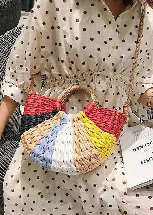 Luna - Multicolor Woven Fan Tote with Round Handles
