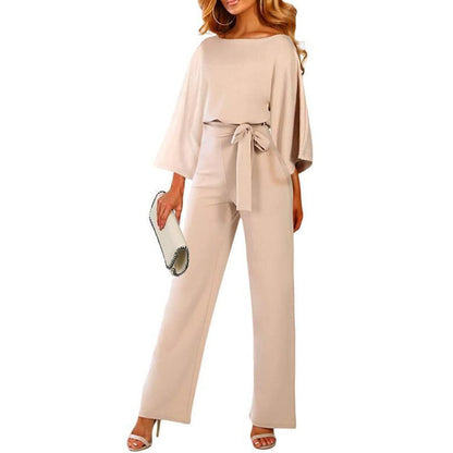Fall Winter Batwing Long Sleeve Lace Up Women One Piece Trousers