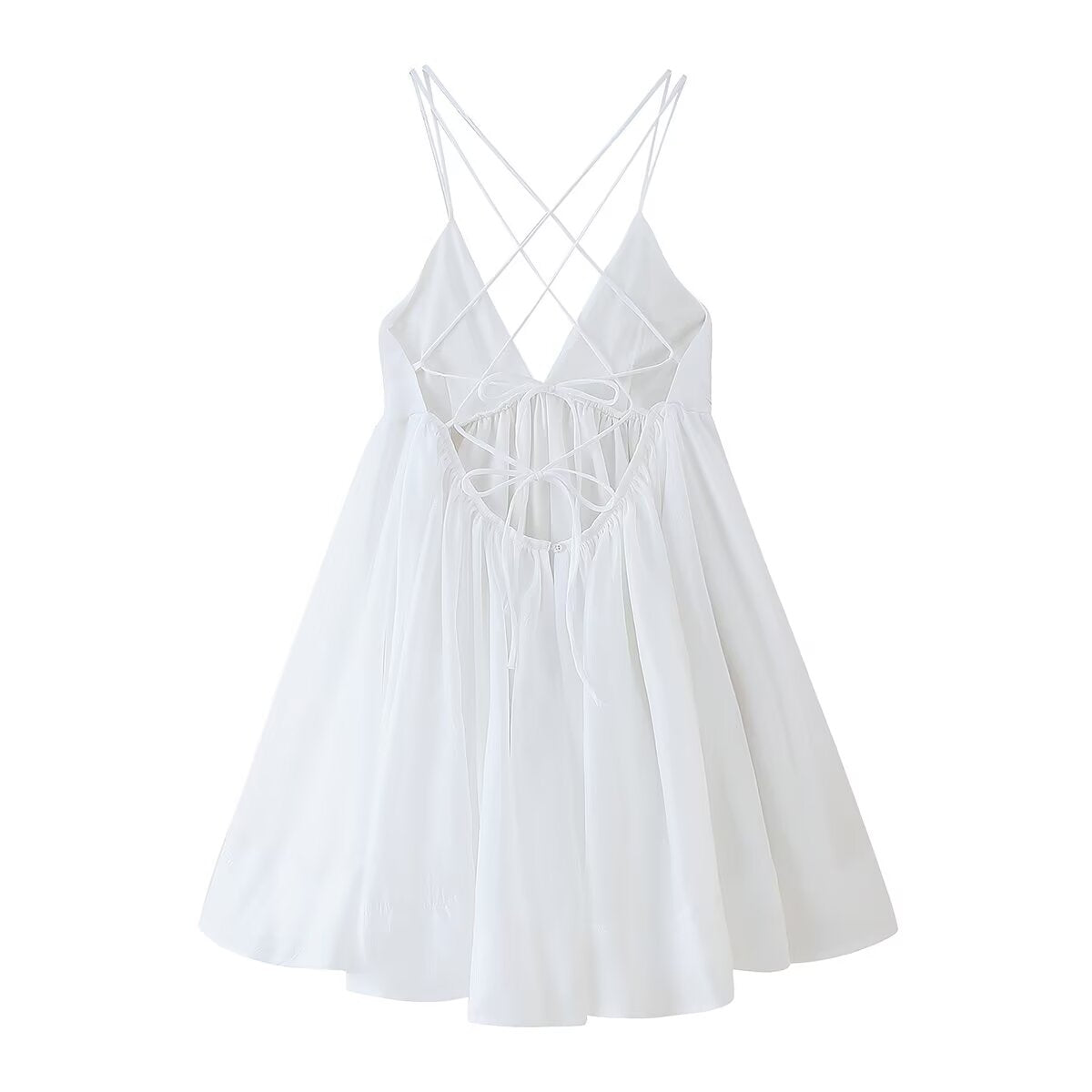 Women Clothing Sexy Backless Lace up Deep V Plunge neck Tight Waist Short Dress Pettiskirt