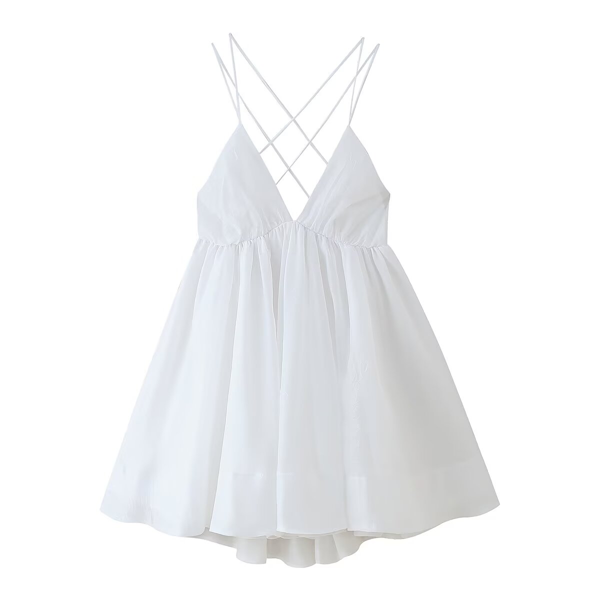 Women Clothing Sexy Backless Lace up Deep V Plunge neck Tight Waist Short Dress Pettiskirt
