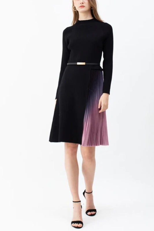 ROMANCE THAT WOWS PLEATED BELTED KNIT DRESS