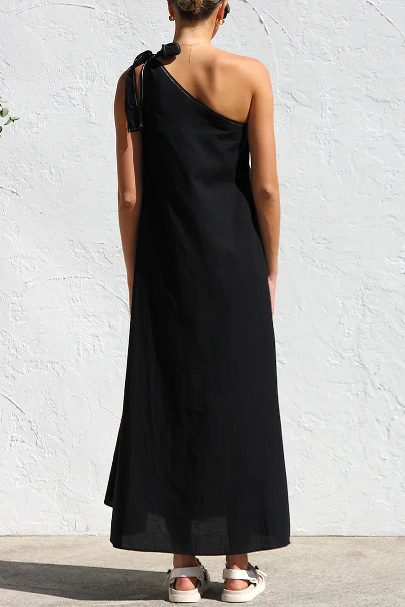 Casual Lace Up Irregular Sloping Shoulder Long Dresses