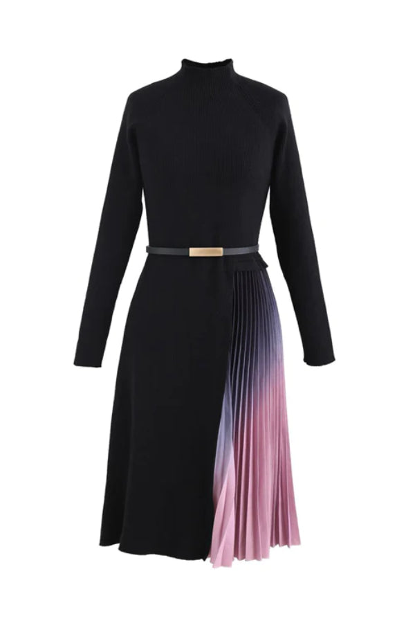 ROMANCE THAT WOWS PLEATED BELTED KNIT DRESS