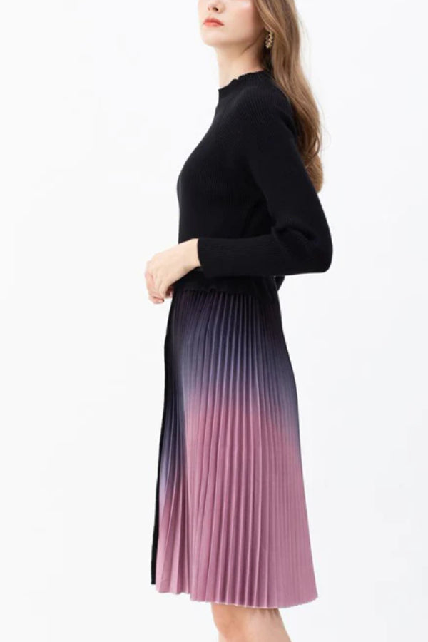ROMANCE THAT WOWS PLEATED BELTED KNIT DRESS
