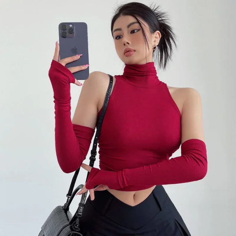 2025 New Spicy Girls Y2k Tops Oversleeve Sexy Turtleneck Tank Top for Women&#8217;s Slim Fit Short tshirt Skinny Streetwear Crop Top