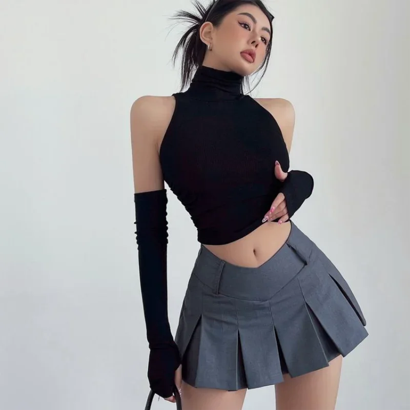2025 New Spicy Girls Y2k Tops Oversleeve Sexy Turtleneck Tank Top for Women&#8217;s Slim Fit Short tshirt Skinny Streetwear Crop Top