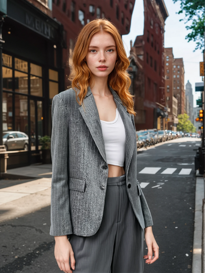 Wool Blend Oversized Pinstripe Lapel Blazer